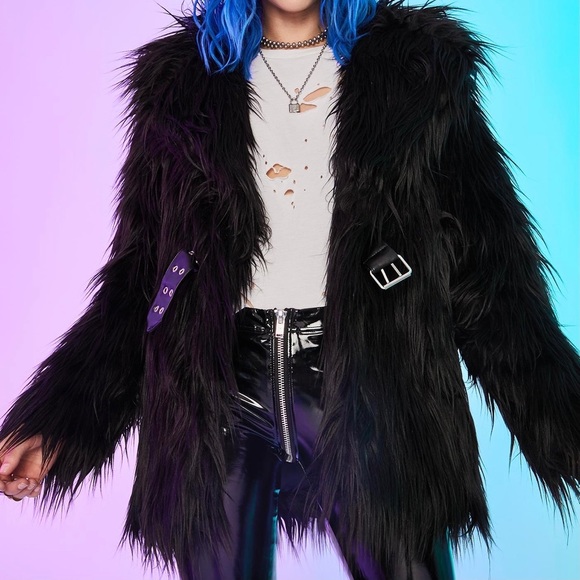 Dolls Kill Midnight Black Faux Fur Teddy Jacket - Picture 6 of 13